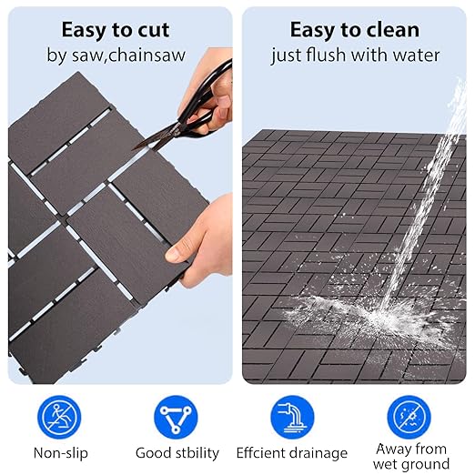 27 PCS 12x12 Inch Interlocking Deck Tiles - Waterproof All-Weather Outdoor Patio Flooring for Pool, Balcony, Backyard, Porch & Garden, Coffee