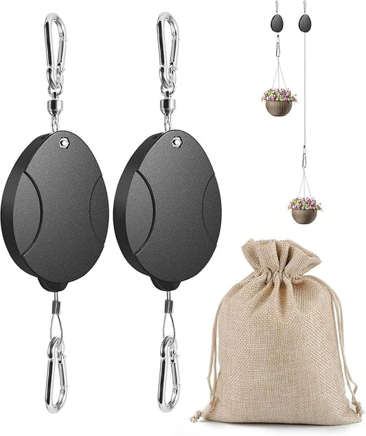 2025 Upgraded Retractable Plant Hanger - Heavy Duty Plant Pulleys for Hanging Plants, Outdoor Adjustable Hooks, Durable Plant Pulley for Garden Baskets Pots,Birds Feeder, 2 Pack