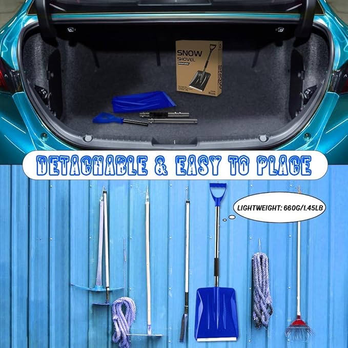 Snow Shovel, New Upgrade Snow Shovels for Car Driveway Snow Removal, Lightweight Portable Adjustable Large Capacity Shovel Perfect for Garden and Emergency(Blue)