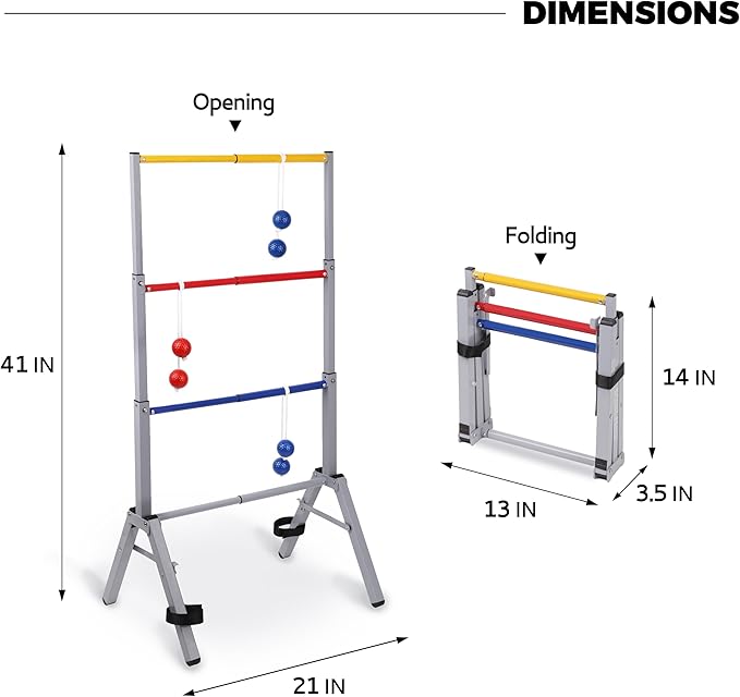 Outdoor Games Ladder Ball Set - Patented Assembly Free Portable Ladder Toss - Steel Frame Includes Carrying Case, 6 Bolas and Scoresheet