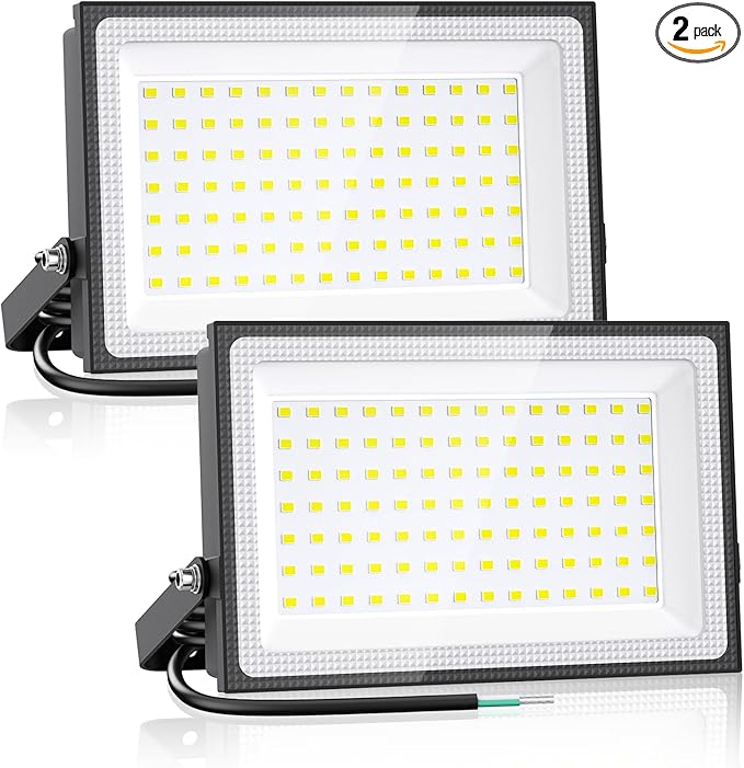 Onforu 100W LED Flood Light Outdoor, 8900LM Security Lights, IP66 Waterproof Outdoor LED Lights, 6500K Daylight White Floodlight for Garage Yard Garden Stadium Playground Arena(2 Pack)
