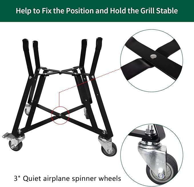 XLarge Big Green Egg Nest,Grill Stand for Big Green Egg Accessories,Rolling Nest with Heavy Duty Locking Caster Wheels Powder Coated Steel for BGE Smoker Kamado Joe Grill Stand Accessories