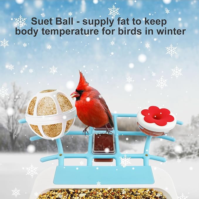 64GB Smart Bird Feeder with Camera Solar Powered, 2K 3MP HD Live Video &Playback on Phone, AI Identify +10,000 Bird Species, 2.4G WiFi Bird Feeder Camera Wireless Outdoor House-Bird Watching (Blue)