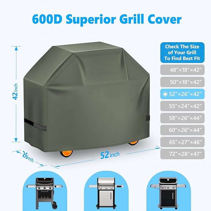 Grill Cover 52 Inch - Superior BBQ Cover for Weber Spirit 300 Series Grills - 600D Outdoor Grill Cover Waterproof Heavy Duty for Weber Spirit e310, Sprit ii e310, Spirit e315 and Spirit e330