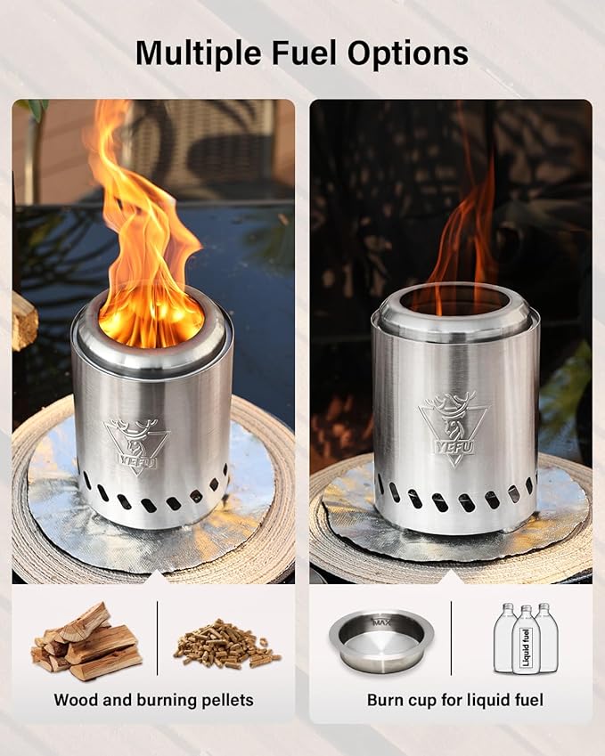 YEFU Smokeless Tabletop Fire Pit, Indoor Outdoor Table Top Firepit Fueled by Wood Pellet, Portable Mini Stove with Bag & Rack & Fireproof Mat, 5.5 in