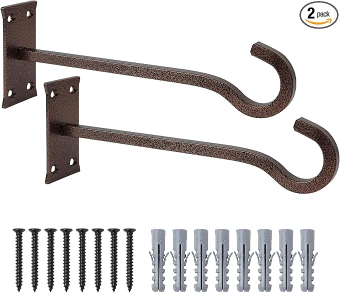 10inch Heavy Duty Plant Hangers Outdoor or Indoor Bird Feeder Hanger Shepherd Hooks 2pcs Bronze hammertone Metal Wall Hook for Hanging Plant Bracket, Lantern, Flower Basket, Wind Chimes