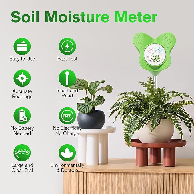UNIWA Soil Moisture Meter, Plant Water Meter for House Plants and Indoor Potted Plants, Soil Moisture Monitor for Garden, Farm, and Lawn Plant Care, No Battery Needed- 2pack
