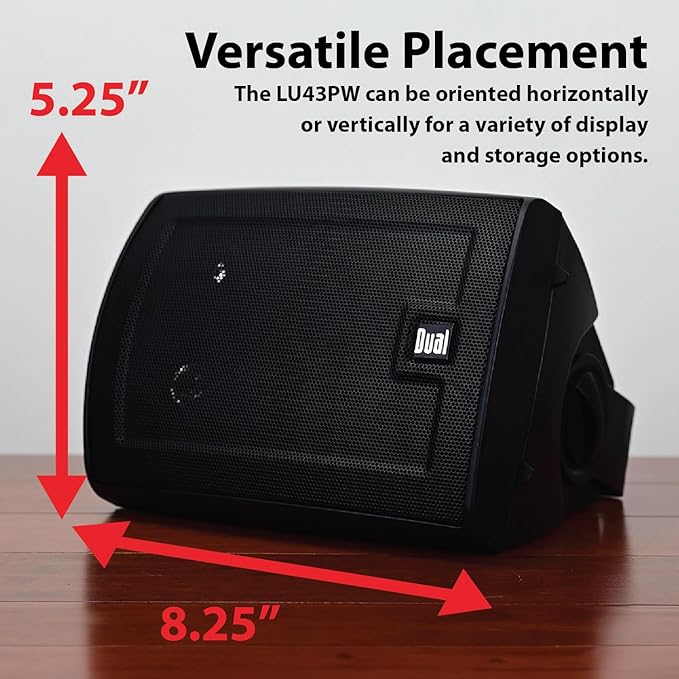 Dual Electronics LU43PB 4" 3-Way High Performance Outdoor Indoor Wired Speakers | Effortless Set Up | Home, Pool, Patio, Garage Use | Weather Resistant | Expansive Stereo Sound Coverage | Black