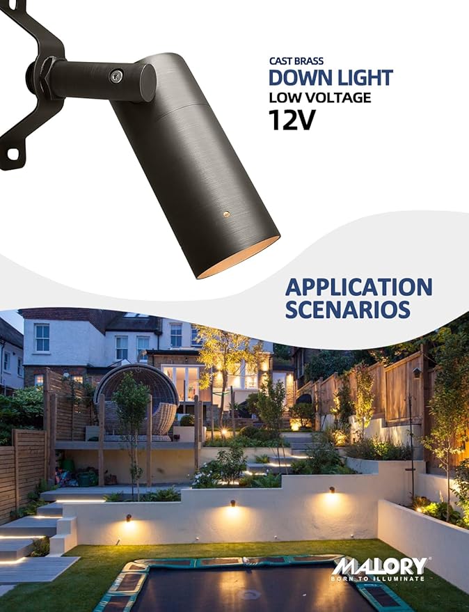 MALORY Low Voltage Landscape Spot Down Light, Brass Landscape Lighting Christmas Tree Down Light Led Downlights Outdoor Wall Mounted Light for Yard, Garden, Lawn,Patio with MR16 Bulb （1 Pack）