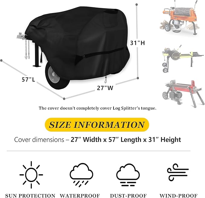 Log Splitter Cover Waterproof 57" x 27" x 31" Suitable for 15-22 ton Gas or Electric Log splitters Wood Splitter Cover,Not Full Coverage