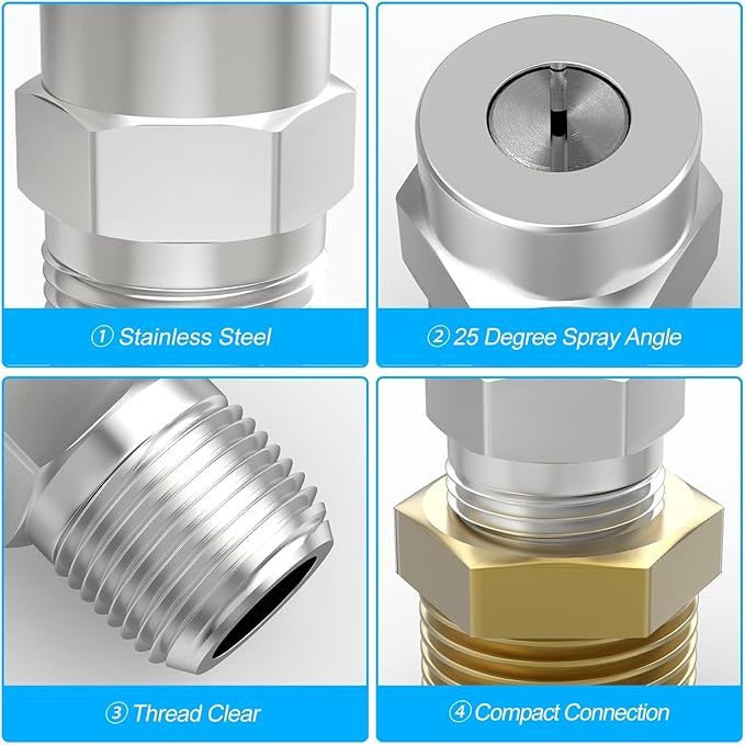 25 Degree Surface Cleaner Tips, 1/4 Inch NPT Male, 2.5 Orifice, 4000 PSI Threaded Spray Nozzles, Replacement for Water Gun, Water Broom and Surface Cleaner (10-Pack)