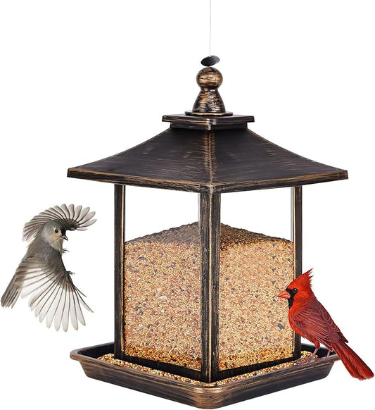 3.5 Lb Capacity of Plastic Hanging Bird Feeder,Large Bird Feeders for Outdoors with The Locked Toggle Design,Hanging for Garden,Yard and Decoration Outside,Weatherproof,Brown