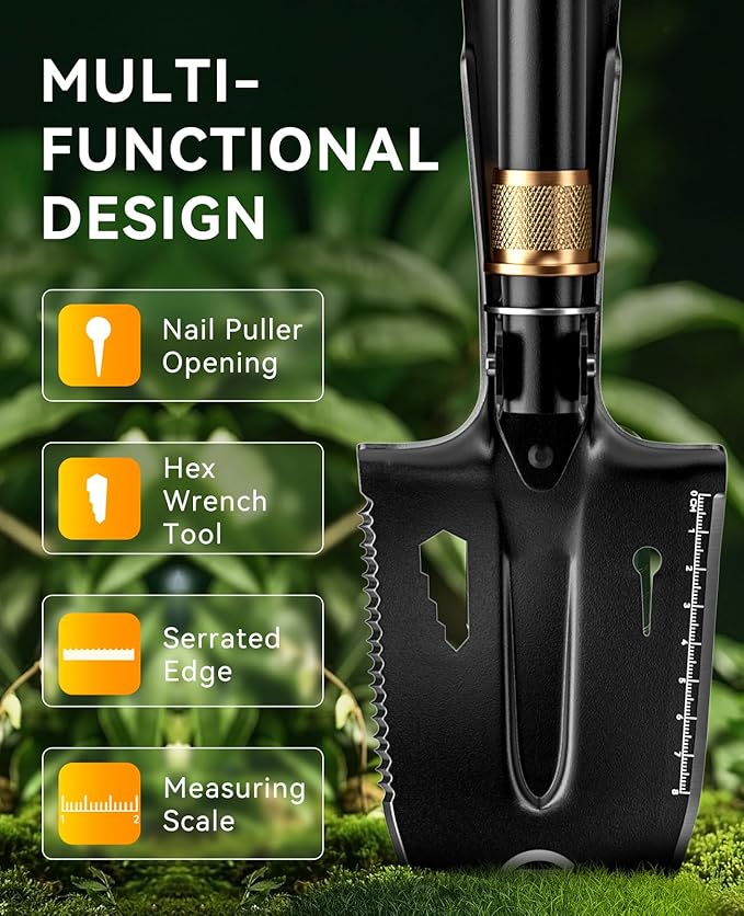 SUNPOW Shovels for Digging, Camping Shovel, Portable Shovel for Gardening, Digging, Metal Detecting, Hiking, Car Emergency - Multifunctional Lightweight Outdoor Shovel