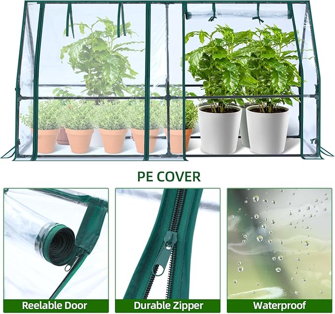 Ohuhu Portable Mini Greenhouse, 71"x36"x36" Greenhouses for Outdoors with Dual Large Zipper Doors & Ground Stakes, Waterproof & UV Protected Plastic Green House for Outside Garden Patio Transparent