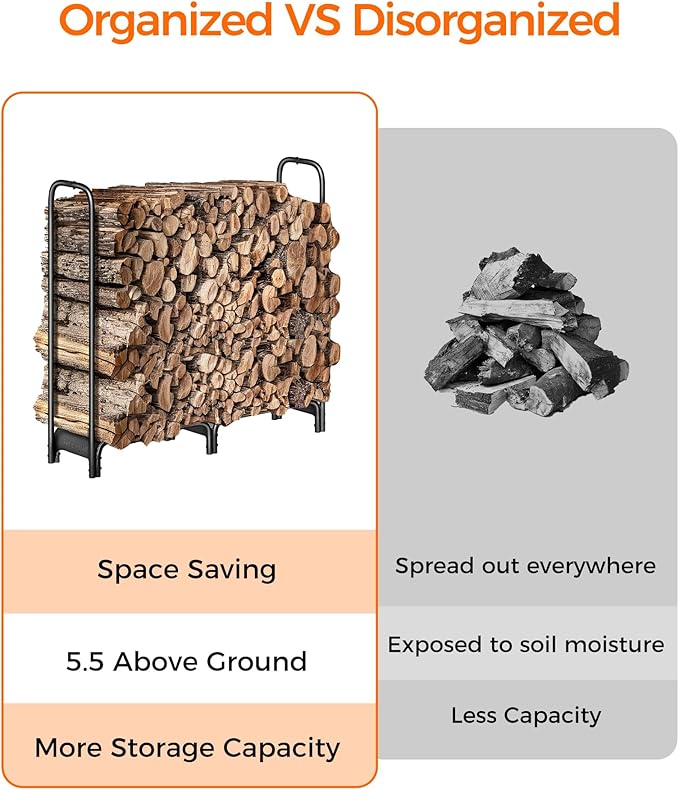 Firewood Rack，4ft Heavy Duty Fire Wood Storage Racks for Indoor Outdoor，Metal Log Holders for Firewood，Fireplace Wood Pile Storage Stacker Organizer, Black