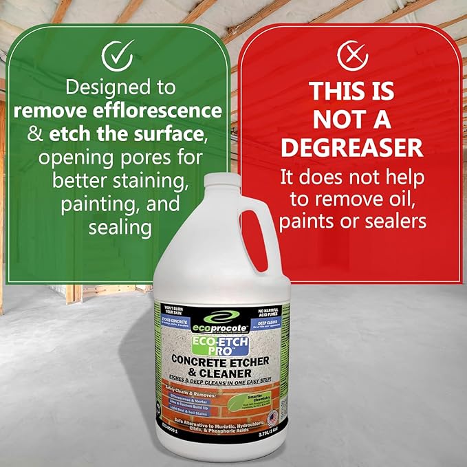 Eco Etch Pro Concrete Cleaner & Etcher Dissolver - Efflorescence, Rust & Dirt Remover from Brick, Driveway, Garage - Gentle Substitute for Citric & Muriatic Acid - Non-Toxic & Safe - 1 Gallon