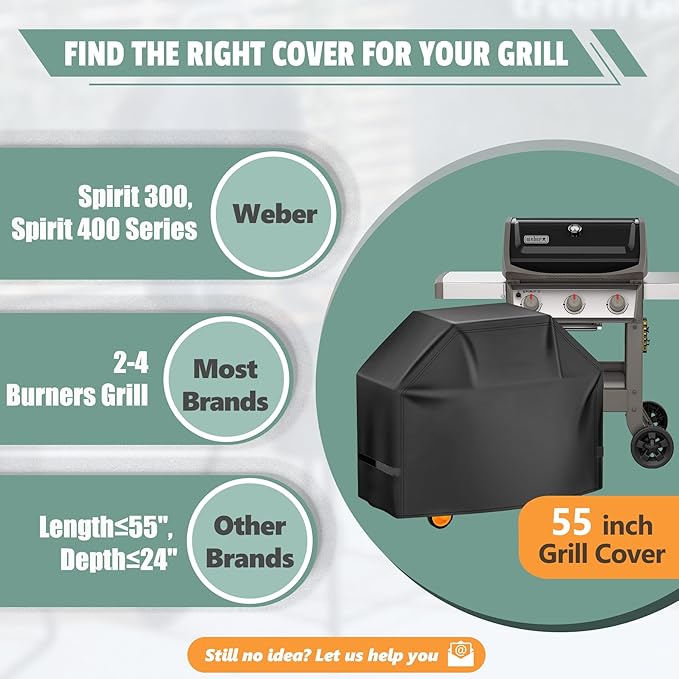 Grill Cover 55 Inch - Superior Gas Grill Cover for Outdoor Grill - 600D Outside BBQ Covers Waterproof Heavy Duty for Weber, Dyna-glo, Char-Broil, Nexgrill, Brinkmann, Monument Barbecue Grill