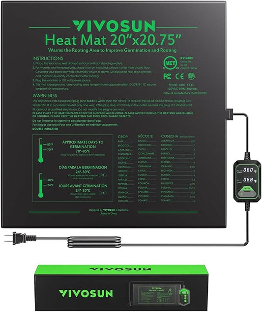 VIVOSUN 20"x20.75" Seedling Heat Mat with Built-in Temperature Controller, UL & MET-Certified Waterproof Plant Heating Pad for Germination, Hydroponics, Brewing, Breeding, and Greenhouses