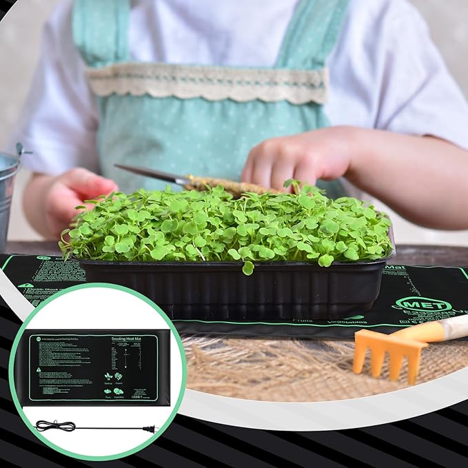 ROCEEI 16 Pack Durable Seedling Heat Mat 10 x 20.75 Waterproof Plant Heating Pad Warm Hydroponic Grow Mat for Greenhouse Grow Seed Starting Plant Germination (Black,Green)