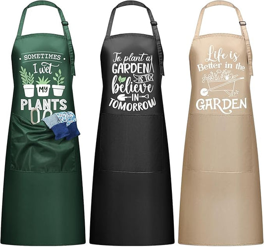 3 Pcs Garden Aprons for Women Funny Waterproof Gardening Aprons with Pockets Birthday Housewarming Holiday Christmas Gift for Plant Lover Gardener