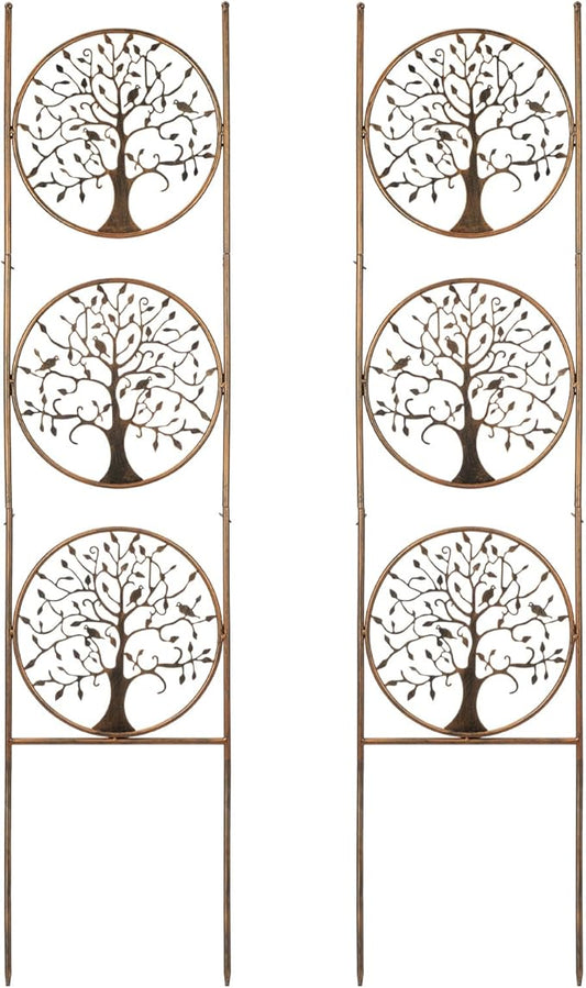 SUNNYPARK Set of 2 Tree in Life Metal Garden Trellis for Climbing Plants, Decorative Vegetables Flowers Vine Trellis for Outdoor Patio 55'' H x 12.4'' W