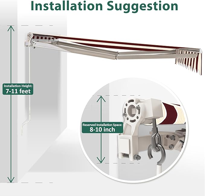 MCombo 9.9x7.8 Feet Manual Retractable Patio Door Window Awning Sunshade Shelter Outdoor Canopy,0810 (Brick Red with Beige Stripes, 9.9'(L) x 7.8'(W))