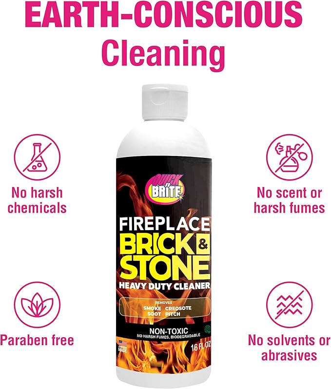 Quick ‘n Brite Fireplace Gel Cleaner for Brick, Stone, Rock, Tile, and Marble, Nonabrasive Fireplace Cleaner, Made in the USA, 16 oz