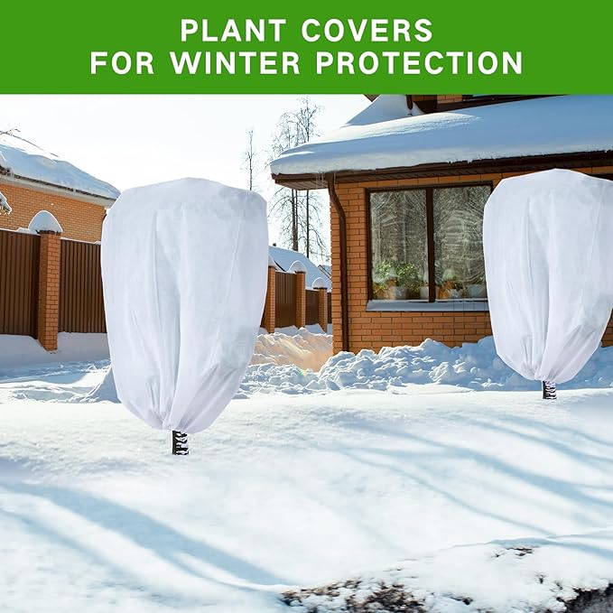 2-Pack Plant Covers Freeze Protection 48" x 72" 2.2 oz, Frost Cloth Plants Jacket Drawstring Tree Cover for Outdoor Plants, Shrub Potted Plants Winter