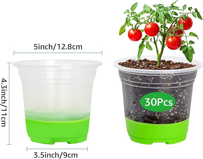 MIXC 30 Packs 5 Inch Reinforced Nursery Pots with Silicone Base for Easy Transplant, Variety Pack Plastic Plant Pot Seedling Planter Seed Starter Flower