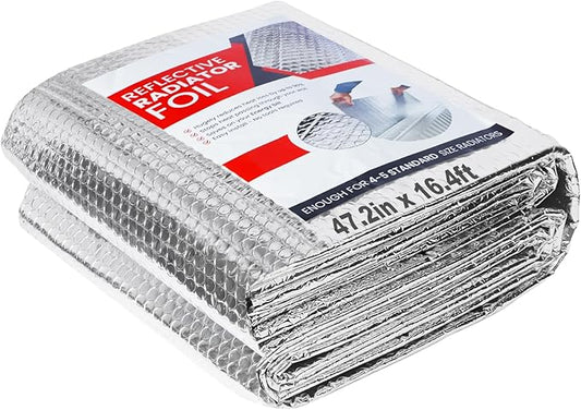 Reflective Insulation Roll 47.2 in X 16.4 FT, Window Insulation for Summer Heat, Double Side Aluminum Foil Bubble Shield for Windows, Roof, Garage Door