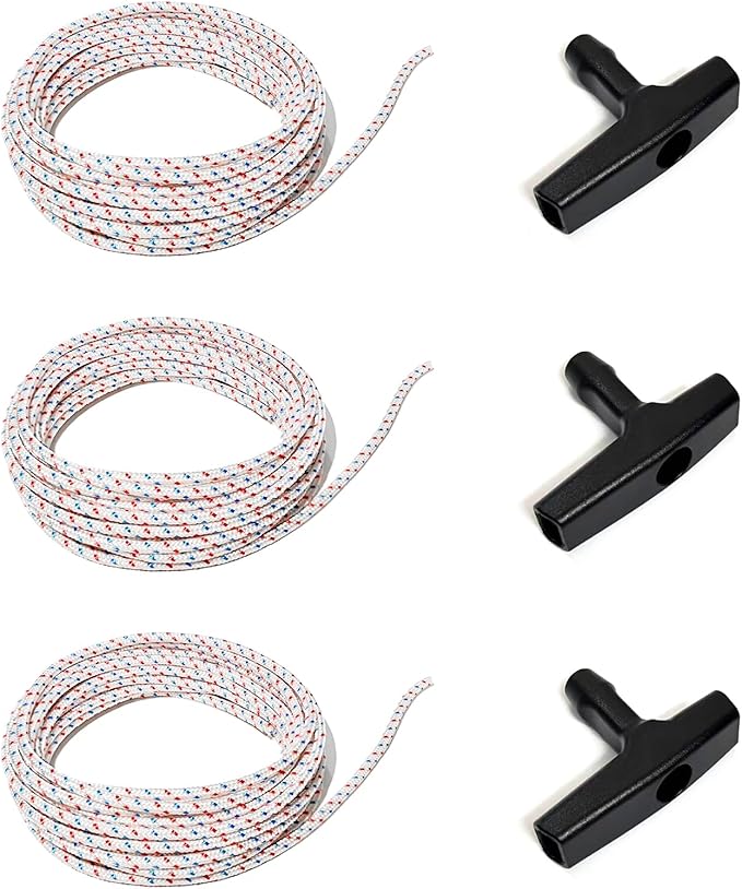 Heavy-Duty Pull Cord Rope Kit, 3Pack 10Ft 4.0MM Starter Rope with 3 Universal Handles for Lawn Mower Parts, Generator, Chainsaw, & Small Engines (for Briggs/Stratton/STIHL)