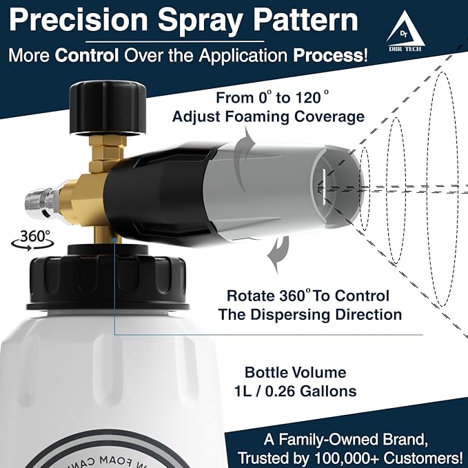 Foam Cannon for Pressure Washer, 1.1mm Orifice, 1000-4000 PSI, 1/4 Inch Quick Connector, Wide Neck and Adjustable Spray, Heavy Duty Car Snow Foam Blaster for Superior Foaming & Deep Clean, Grey