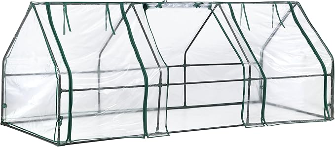 Miracle-Gro Mini Greenhouse 3’ x 8’ x 3’ with Clear PVC Cover, Zippered Access Panels, and Durable Steel Frame for Seed Starting, Translucent