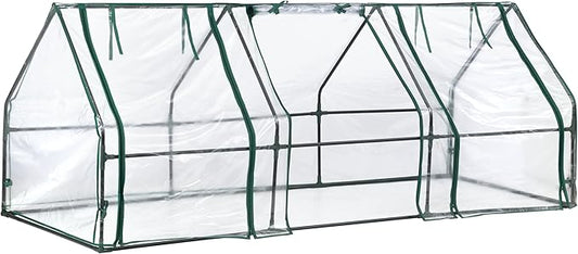 Miracle-Gro Mini Greenhouse 3’ x 8’ x 3’ with Clear PVC Cover, Zippered Access Panels, and Durable Steel Frame for Seed Starting, Translucent