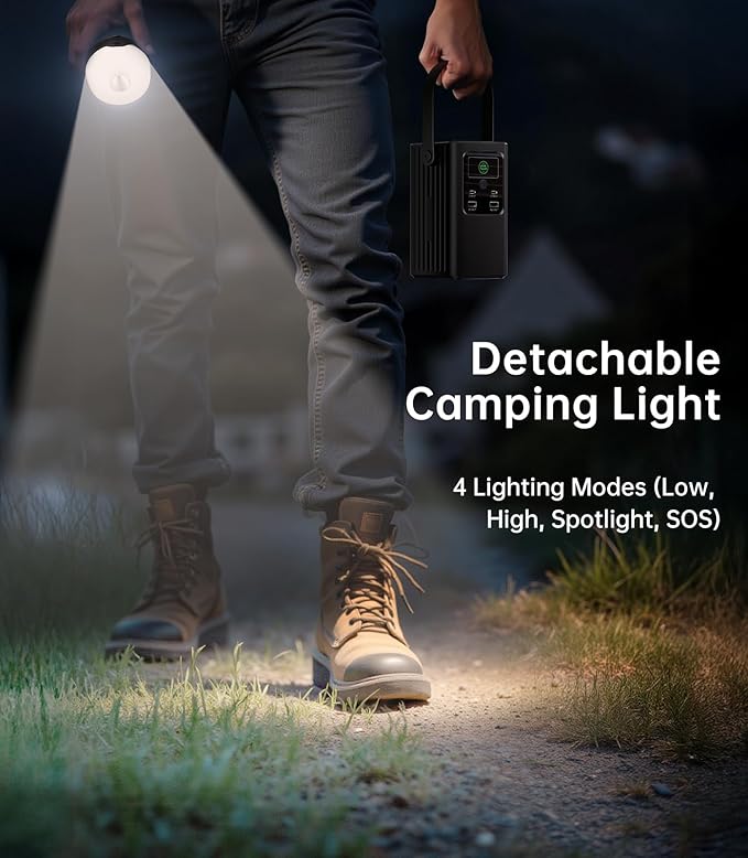 Camping Portable Power Station 198.4Wh, [4-Port Fast Charging] LiFePO4 Battery Power Bank Small Electric Generator with Detachable Light, 100W USB-C Output for Home Backup Outdoor Emergency