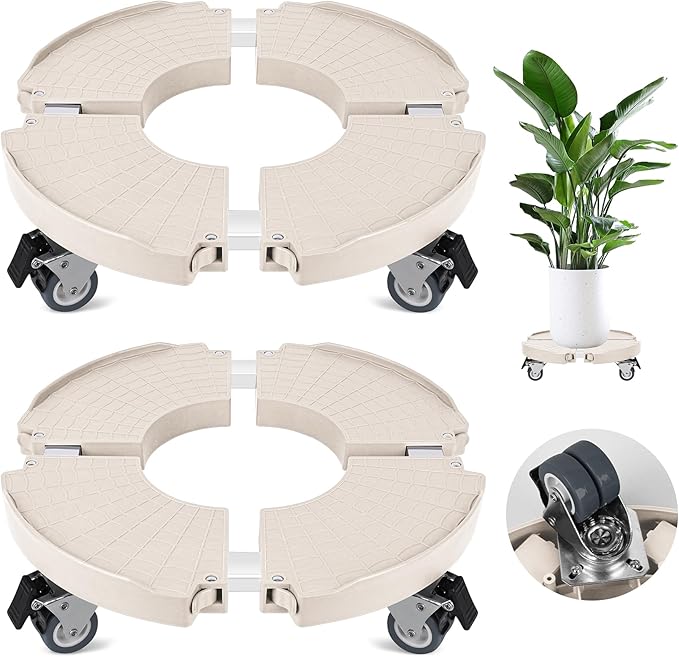 ToLanbbt 2 Pack Plant Caddy Stands with 360° Wheels Adjustable 15-22 in Rolling Stands Heavy Duty Large Plant Carts Dolly with Casters 440lbs Capacity for Large Planter, Garden Pot, Flower Pot, Beige