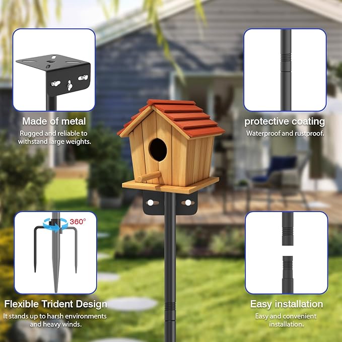 1 Pack 60 inch Adjustable Bird Feeder Pole,Bird House Pole Suitable for Feeders & BirdHouse,Weather Station,Heavy-Duty Rustproof Design,Enhance Outdoor Decor & Birdwatching Experience (1 PACK 60 inch)