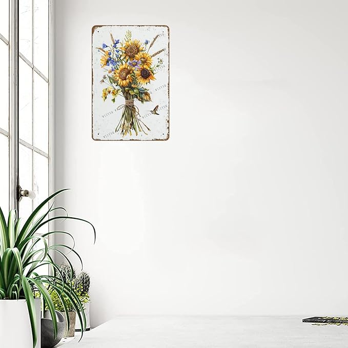 Metal Signs Farmhouse Wildflower Vintage Metal Tin Sign for Home Office Kitchen Bar Cafe Garden Wall Decor 12x8 Inch