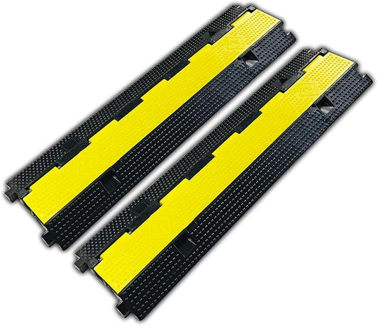 2 Pack Rubber Cable Ramp Hose Cable Protector Ramp 2 Channel 22000Lbs Load Capacity Traffic Speed Bump Wires Power Lines Extension Cord Cover for Indoor Outdoor