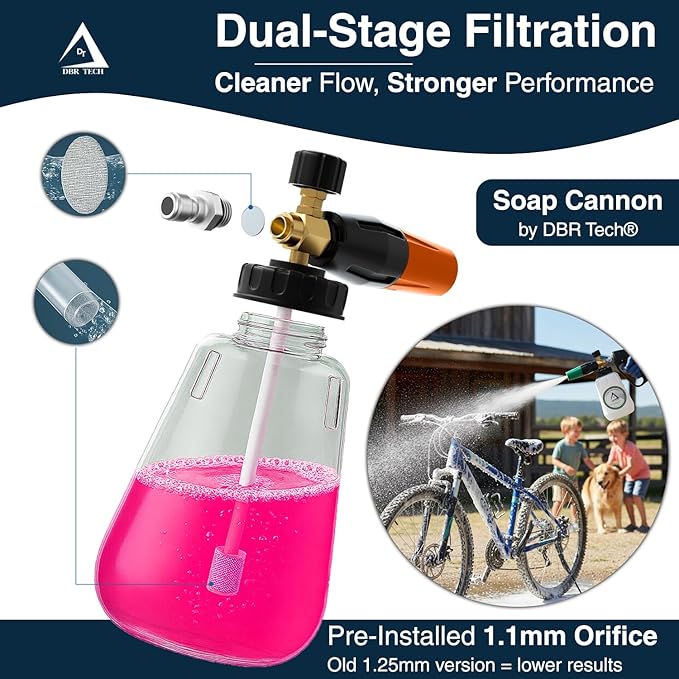 Foam Cannon for Pressure Washer, 1.1mm Orifice, 1000-4000 PSI, 1/4 Inch Quick Connector, Wide Neck and Adjustable Spray, Heavy Duty Car Snow Foam Blaster for Superior Foaming & Deep Clean, Orange