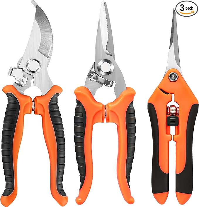 3 Pack Garden Pruning Shears, Stainless Steel Shears, Gardening Shears, Scissors, Garden Clippers, Pruning Snips, Pruning Shears for Gardening Tools(Orange)