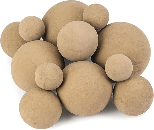 Stanbroil 12 Pack Ceramic Fire Balls, Mixed 4 Sizes Fireplace Balls, Modern Accessory for Fire Pit, Fire Bowl, and Fireplace, Beige