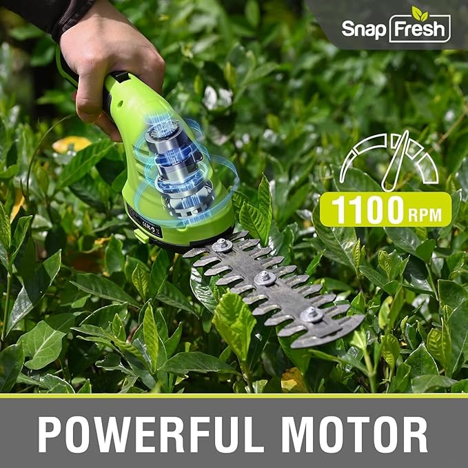 SnapFresh Hedge Trimmer Cordless Grass Shear, 2 in 1 8V Electric Grass Clipper and Hedge Shears with Rotating Head, Handheld Bush Trimmer/Grass Cutter/Shrub Trimming with Battery for Garden & Lawn