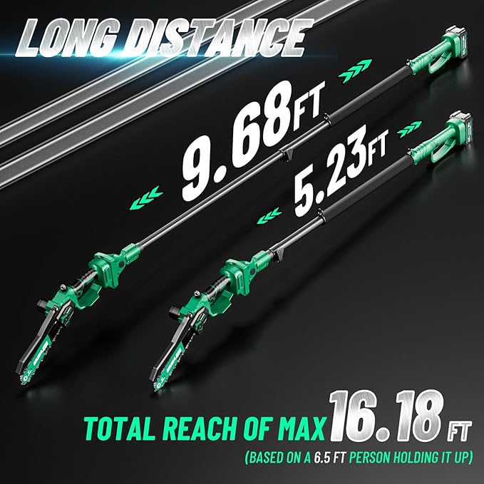 2-in-1 Electric Pole Saws for Tree Trimming,8" Mini Chainsaw Cordless with Extension Pole, 1200W Brushless Motor,Auto Oiling,16.18 FT Max Reach Extension Pole for Outdoors Pruning with 2×Batteries