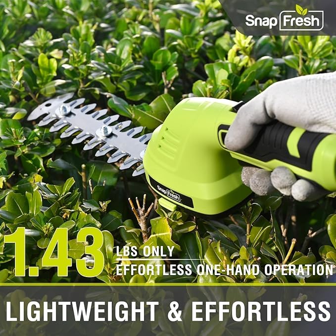 SnapFresh Hedge Trimmer Cordless Grass Shear, 2 in 1 8V Electric Grass Clipper and Hedge Shears with Rotating Head, Handheld Bush Trimmer/Grass Cutter/Shrub Trimming with Battery for Garden & Lawn
