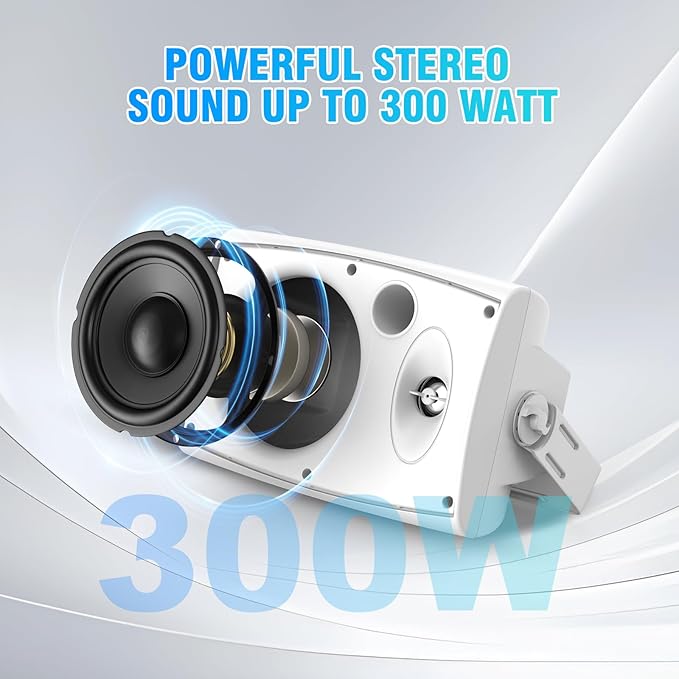 STUDIOFINIX 8-Inch 600W Passive Outdoor Speakers, IP44-Rated Waterproof, Wired Connection, Wall-Mountable All-Weather Speakers for Patio, Indoor, Deck, Yard (1 Pair, White)