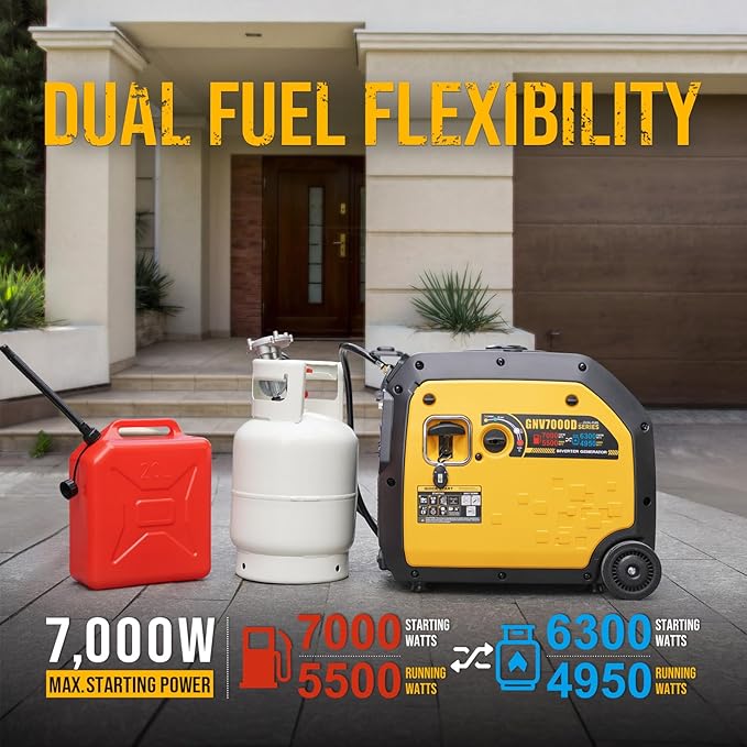 7000W Dual Fuel Inverter Generator, Gas & Propane Powered, RV Ready Remote/Electric Start, Super Quiet, 120V/240V with CO Sensor Portable Generator for RV, Camping or Party,EPA Compliant