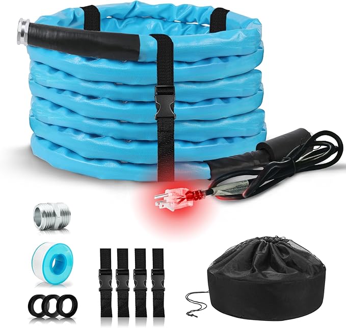 OEBLD Heated Water Hose for Rv (50ft L x 5/8"ID) 4.0 Upgraded Function with Energy Saving Thermostat to Keep Drinking Water Running in down to -45℉, Designed for Campers,with Storage Bag, Anti-Freeze
