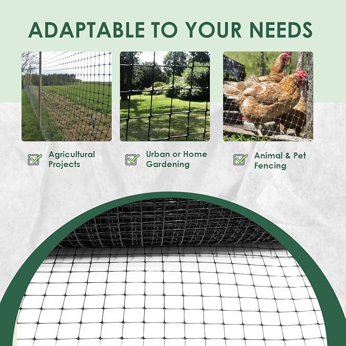 OldMacDonald Deer and Animal Fence Barrier Netting (55gr/sq m.) 7.5' x 330' (2.3m x 100m) (mesh 19x19mm) - Folded for Shipping