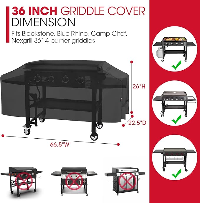 Unicook Griddle Cover for Blackstone 36 Inch Griddle Cooking Station, Waterproof Flat Top Grill Cover with Seam Taping and Support Pole, Heavy Duty Outdoor BBQ Cover for Camp Chef, Nexgrill etc